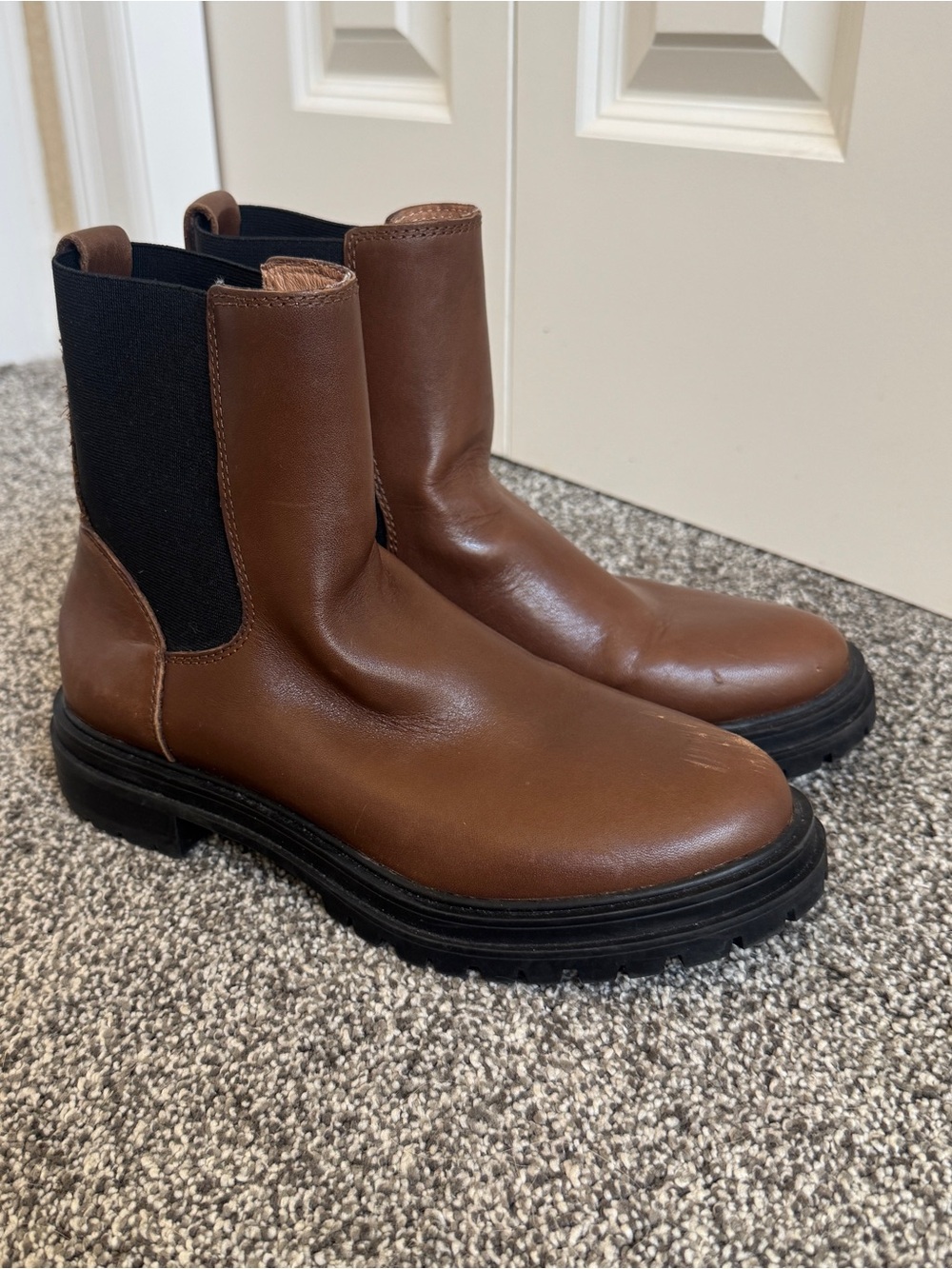 Madewell Bradley Chelsea Lugsole Boots Brown Leather Womens 6.5 Chunky